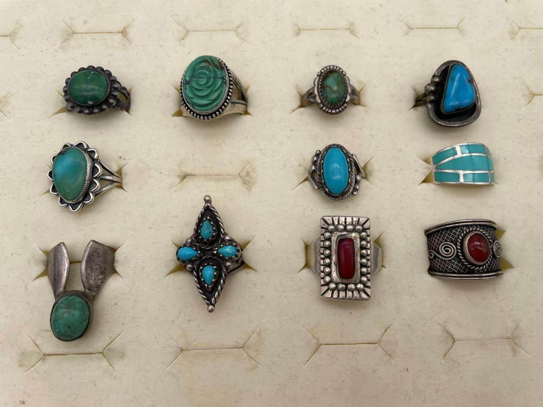 (11) Sterling Silver Rings Turquoise, Coral (1 of 3)