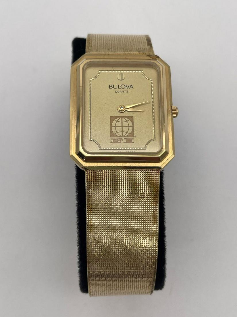 Bulova Quartz Men's Gold Tone Dress Watch: Bulova Quartz Men's Gold Tone Dress Watch: Etched on reverse anniversary watch. Fastener Industries.