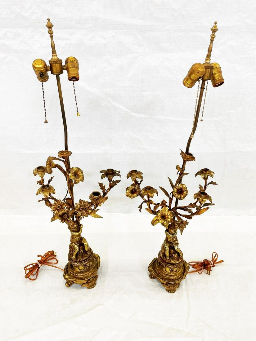 Pair of Dore' Bronze Candelabra Figural Lamps (1 of 5)