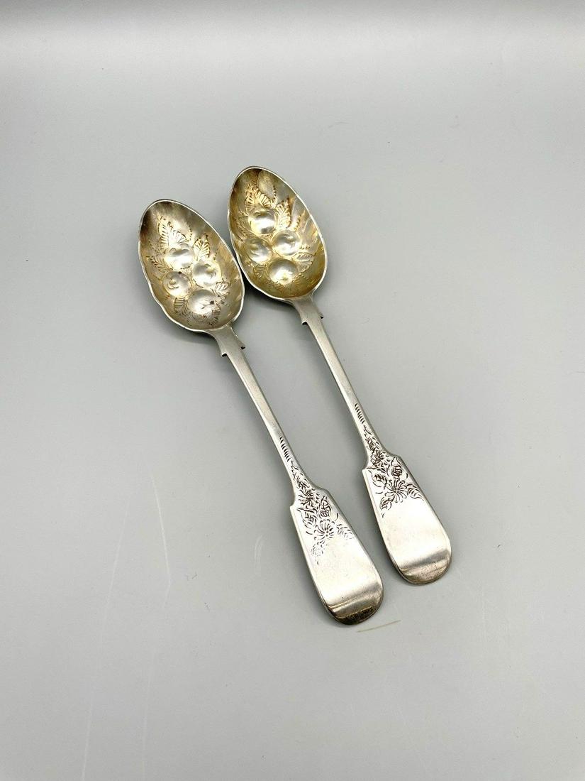 (2) Sterling Silver Berry Serving Spoons 19th Century (1 of 5)
