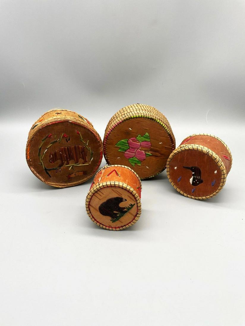 (4) Native American Birch Bark and Porcupine Quill Baskets/Trays (1 of 5)