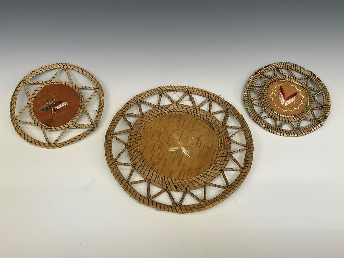 (3) Round Native American Birch Bark and Porcupine Quill Trays (1 of 4)