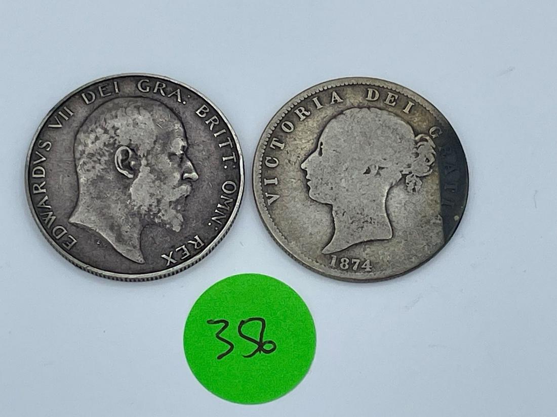 (2) Great Britain 1/2 Crowns 1874, 1910 (#356) (1 of 5)