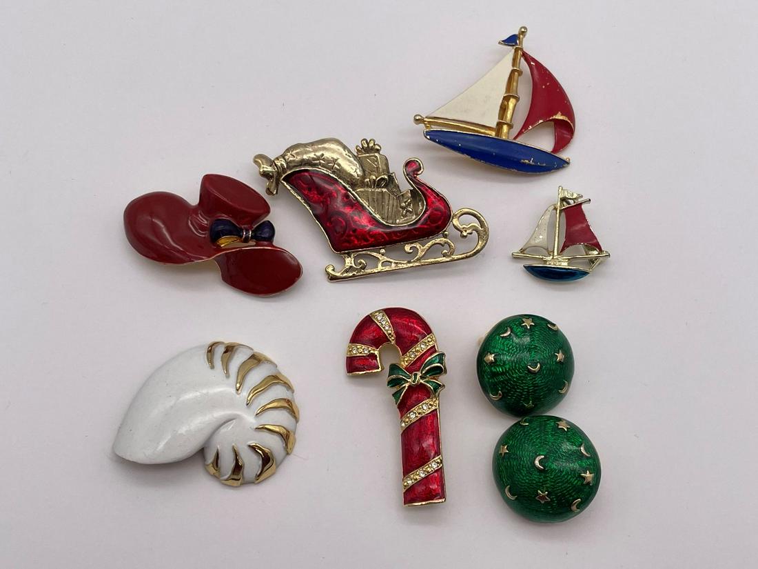 (6) Enamel Brooches and Pair of Earrings (1 of 4)