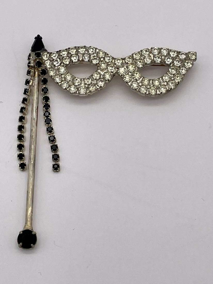 Bauer Costume Brooch Mask: Bauer Costume Brooch Mask: Mask with dangle rhinestones signed on reverse