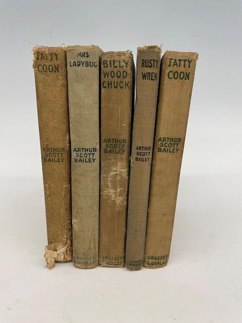 (5) Arthur Scott Bailey "Sleepy Time Tales": (5) Arthur Scott Bailey "Sleepy Time Tales": The Tale of Mrs. Ladybug 1921, The Tale of Rusty Wren 1917, (2) The Tale of Fatty Coon 1915, The Tale of Billy Woodchuck 1916. bEIGE CLOTH COVERED BOARDS,
