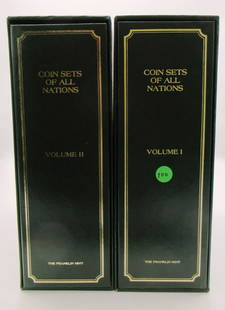 Coin Sets of All Nations Volume I and Volume II (100): Coin Sets of All Nations Volume I and Volume II with Stamp of Issuing Country and Cancelled Postmark. There are (35) issuing countries with C.O.A. and pages of four to seven coins per page in this