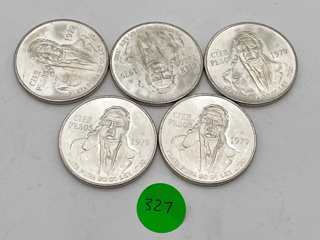 (5) 1979 Mexico 100 Pesos .720 Silver Coins Uncirculated (#327) (1 of 3)