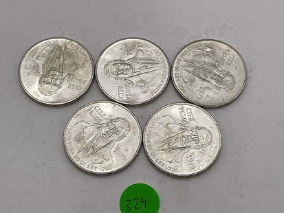 (5) 1979 Mexico 100 Pesos .720 Silver Coins Uncirculated (#329): (5) 1979 Mexico 100 Pesos .720 Silver Coins Uncirculated (#329): In uncirculated condition. .720 silver
