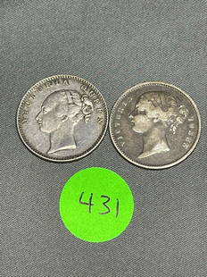 (2) 1840 Britain East India 1/2 Rupee .917 Silver (#431): (2) 1840 Britain East India 1/2 Rupee .917 Silver (#431):
