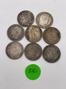 (8) France 1 Francs .835 Silver (#381): (8) France 1 Francs .835 Silver (#381): Includes 1832W, 1858, 1866, 1869, 1870, 1871A, 1918, 1919.