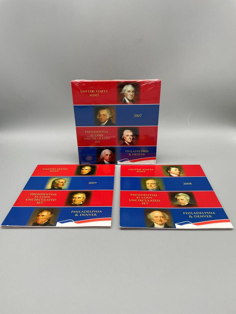 2007, 2008, 2009 US Mint Presidential $1 Uncirculated P & D Sets (1 of 3)