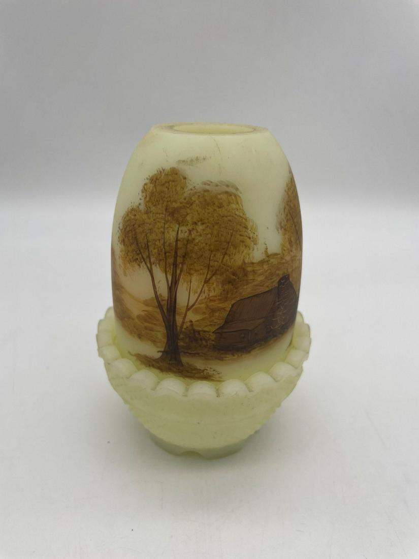 Fenton Glass Custard Log Cabin Fairy Lamp