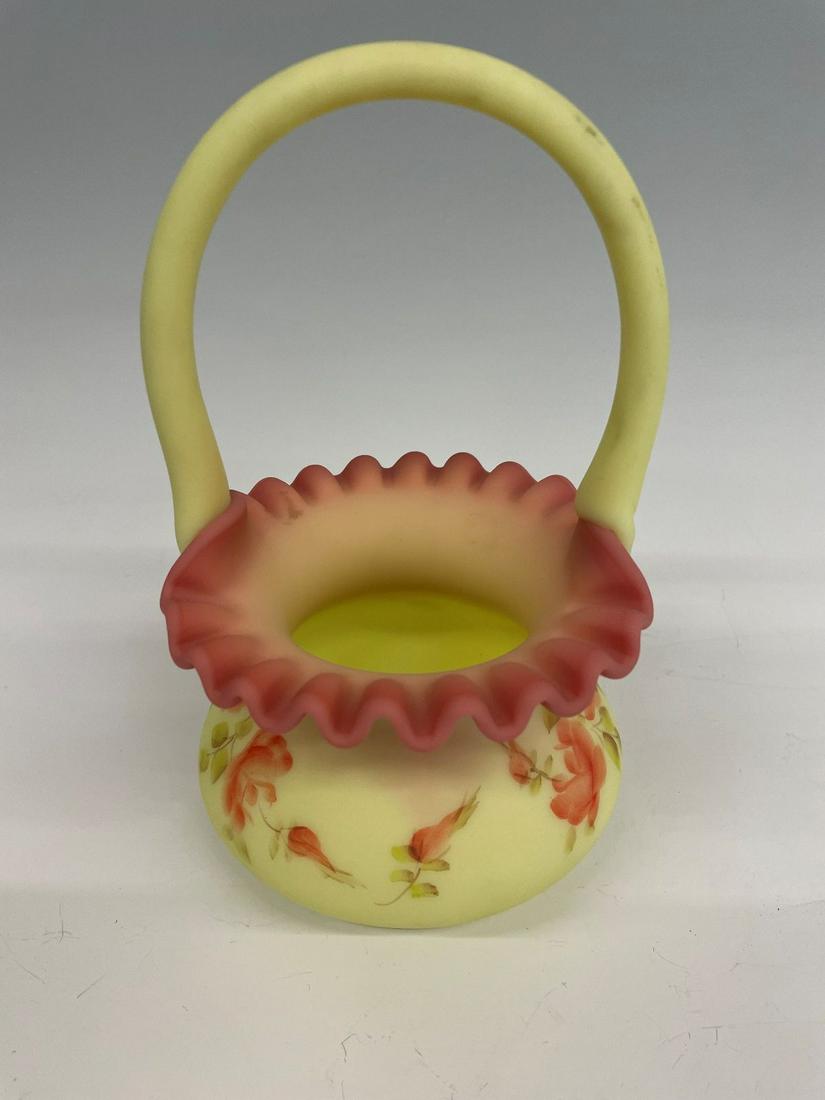 Fenton Glass Burmese Basket Hand Painted Debra Hill (1 of 3)