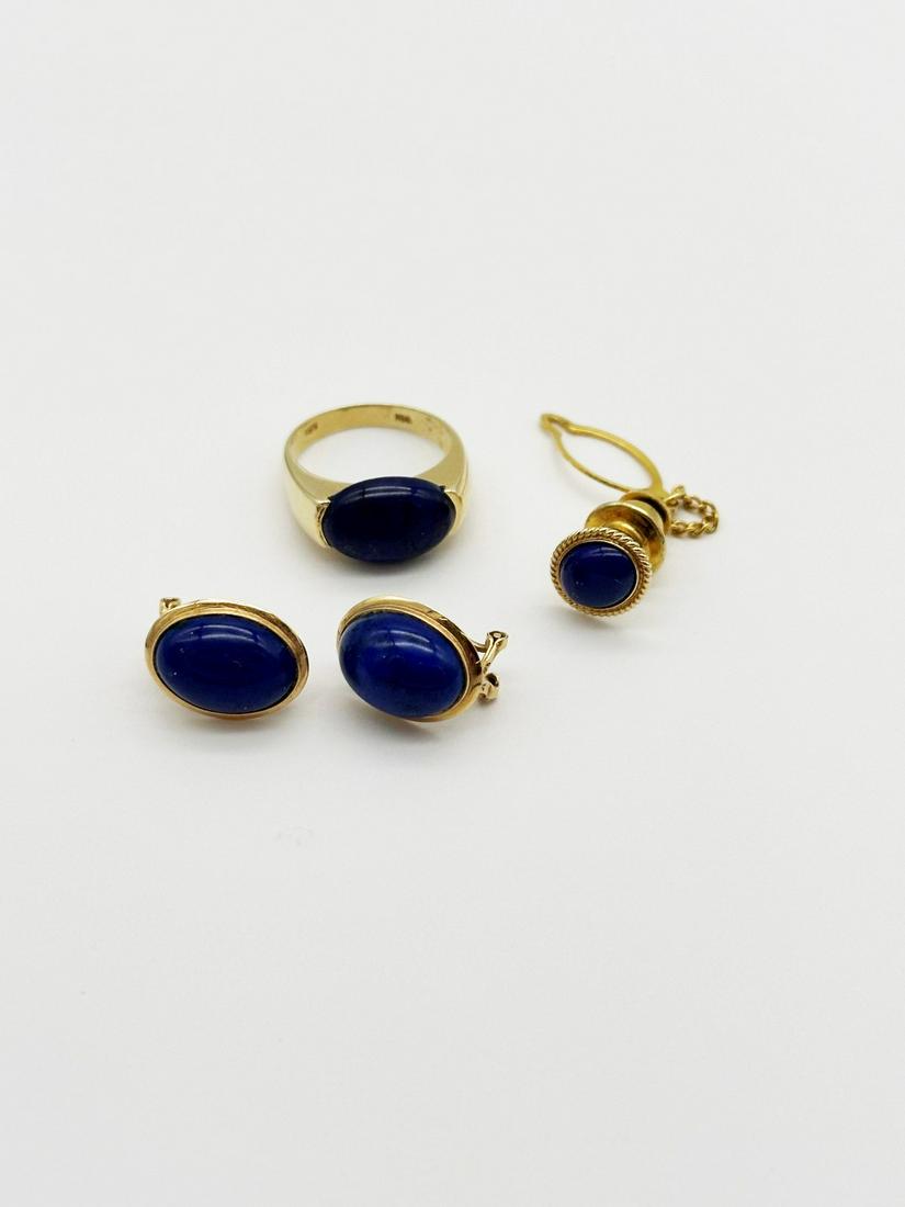 14k Gold Lapis Lazuli Cabochon Ring, Earrings, Tie Tack (1 of 3)