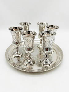 Russian Silver Kiddish Cup Set and Tray Moscow 1700-1720