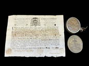 Reliquary, Relics Theca and 1801 Parchment Document: Holy Cross, Mary, Joseph, Peter, Paul