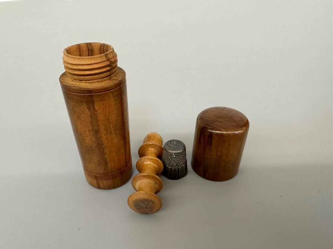 Hand Turned Wooden Sewing Kit With Sterling Silver Thimble (1 of 2)