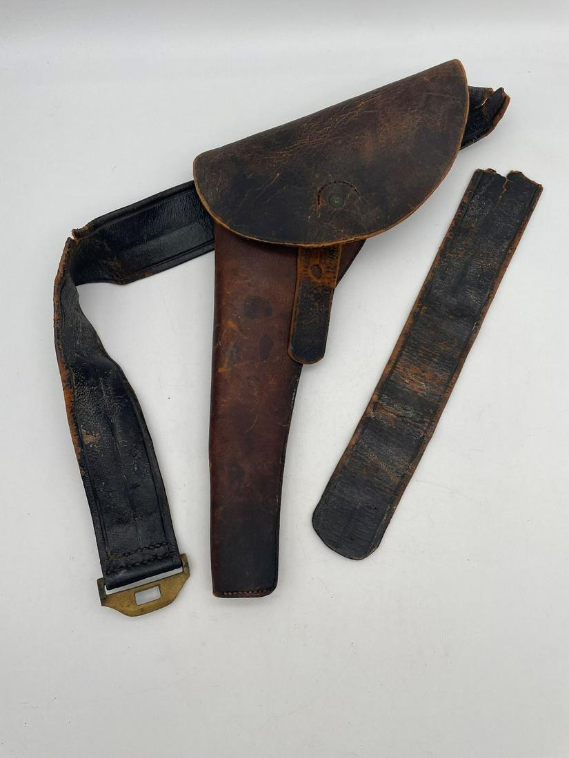Civil War Holster by E. Gaylord, Chicopee, Mass.: Civil War Holster by E. Gaylord, Chicopee, Mass.: Full flap military holster for large percussion revolver. Has acceptance mark E.H.S. for E.H. Schmitten Leather Goods, Rock Island stamped clearly on 