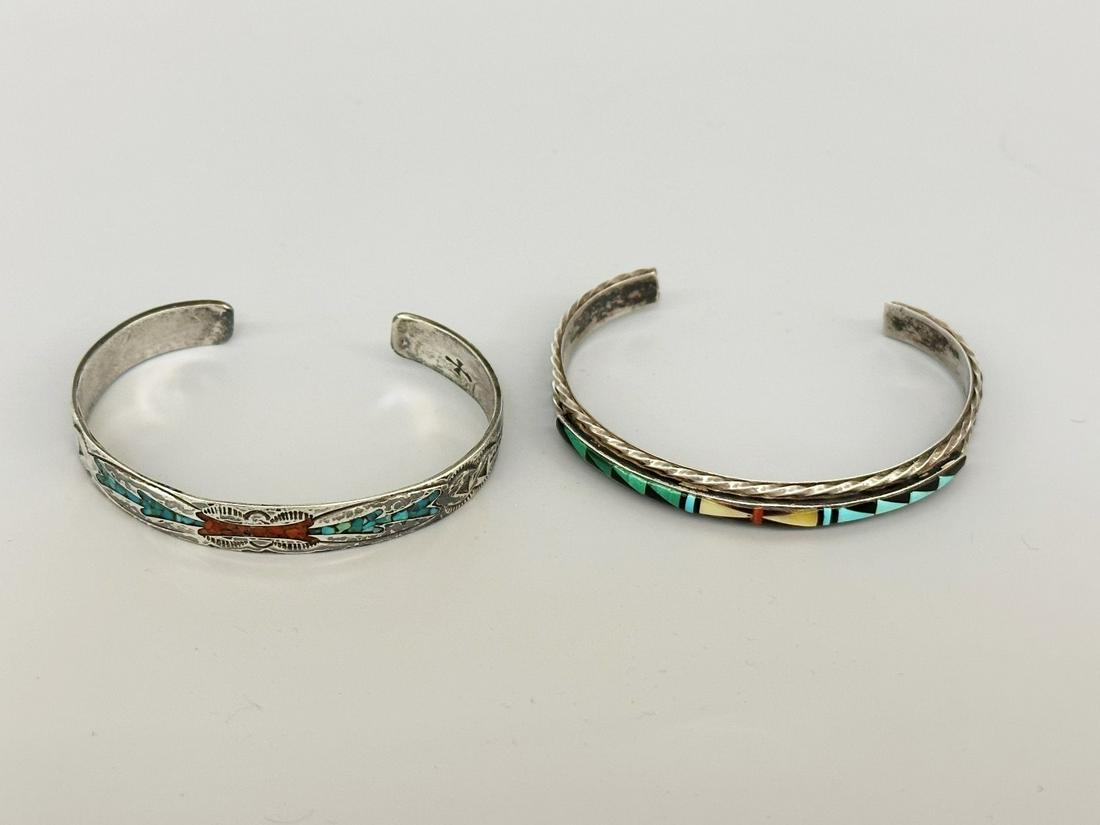 (2) Sterling Silver Turquoise Cuff Bracelets: L. Bowannie Shewe Zuni (1 of 3)