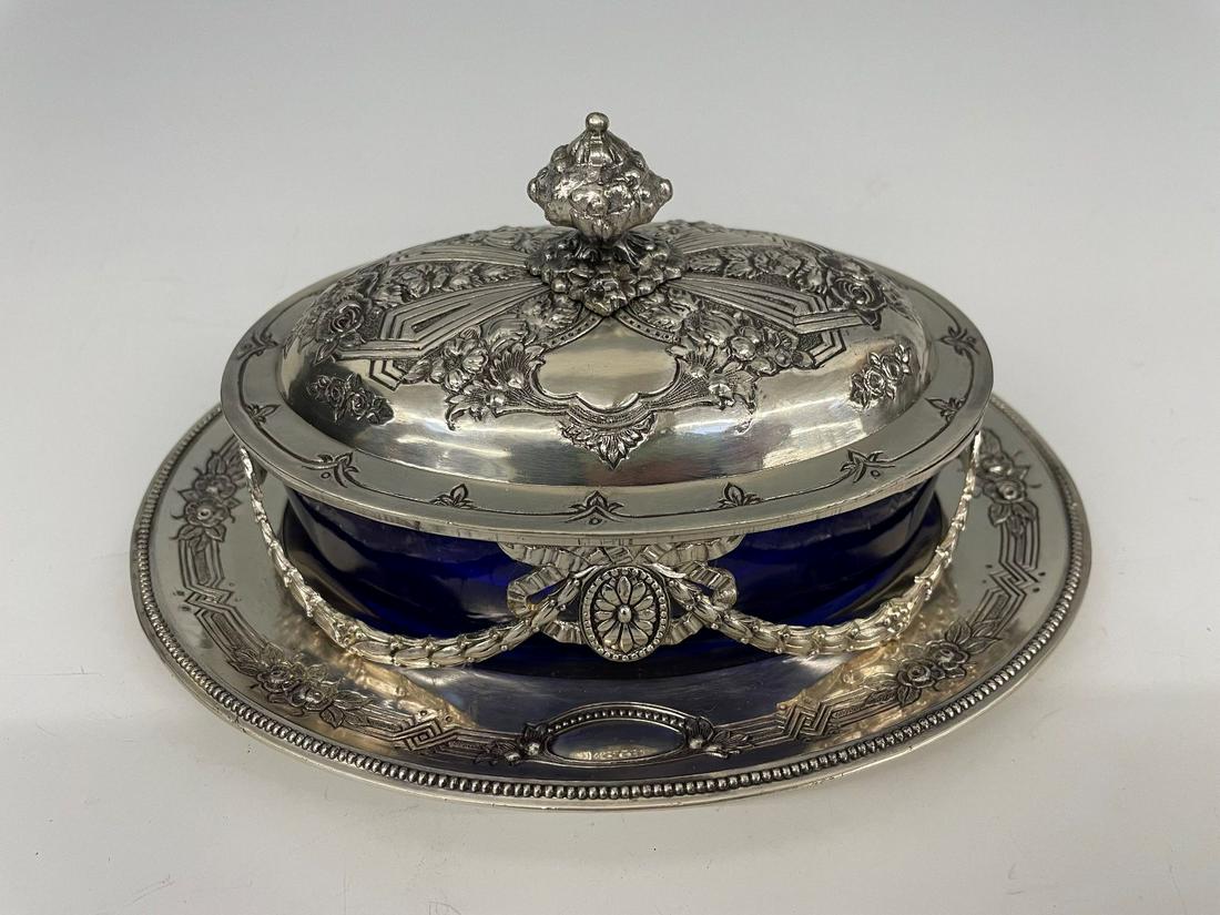 Victorian Silver Plate Butter Dish With Cobalt Blue Insert (1 of 5)