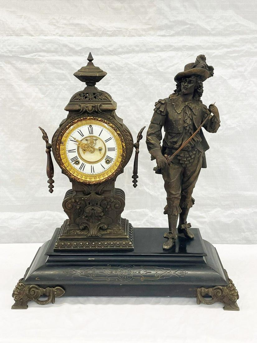 1882 Ansonia Clock Figural Clock With Spelter Musketeer Sculpture (1 of 10)