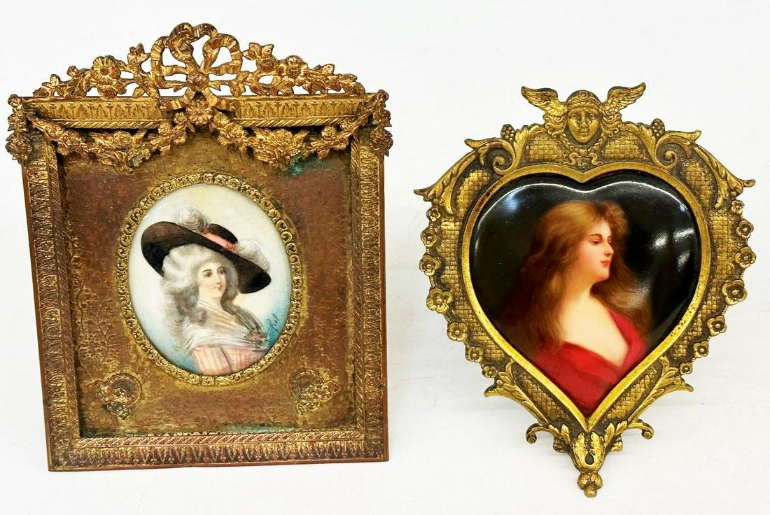 Pair of Hand Painted Miniature in Victorian Brass Frames (1 of 4)