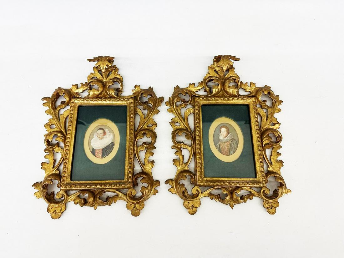 Pair of Ida Calzolari Hand Painted Miniatures in High Pierce Ornate Frames (1 of 4)