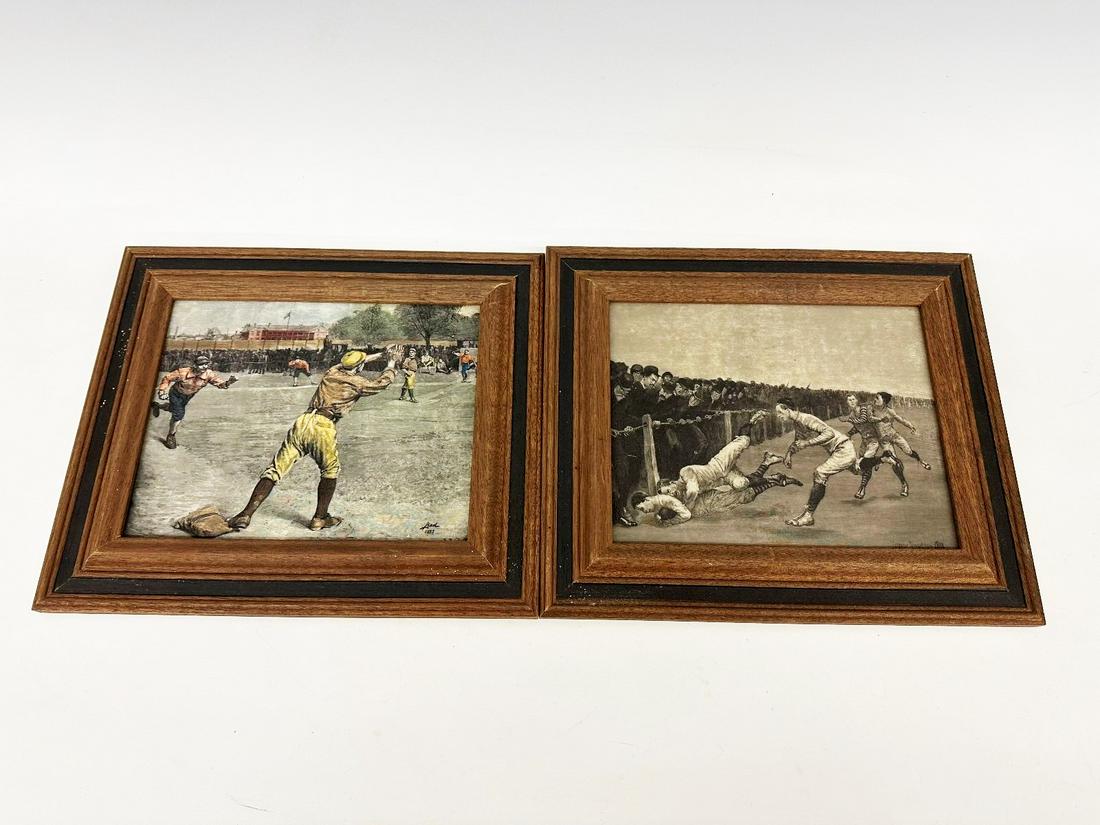 (2) Etchings on Acrylic: Remington "Yale vs. Princeton", W.G. Gaul "Thrown Out on 2nd Base" (1 of 2)