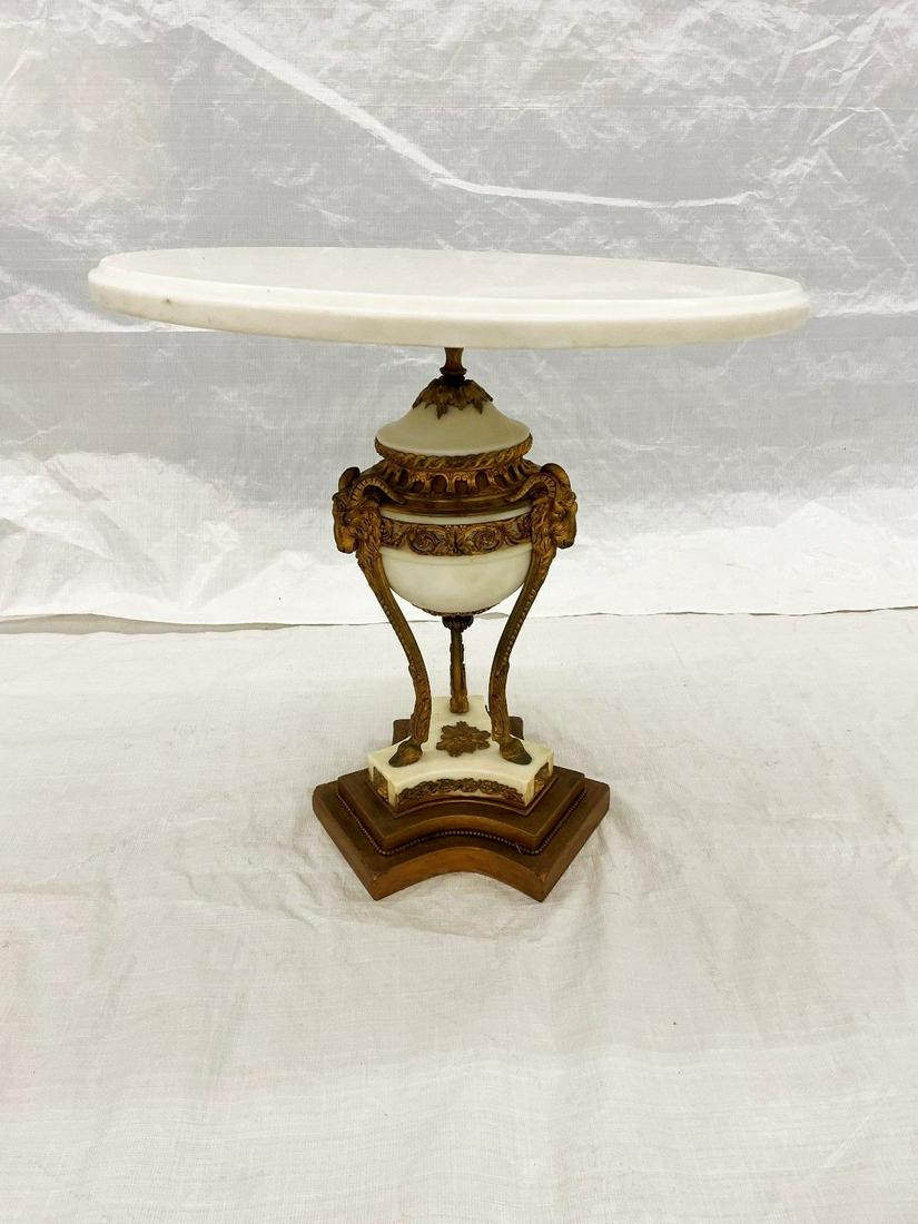 19th Century Louis XV Style Marble White Top Table With Rams Head Urn Detail Base (1 of 5)