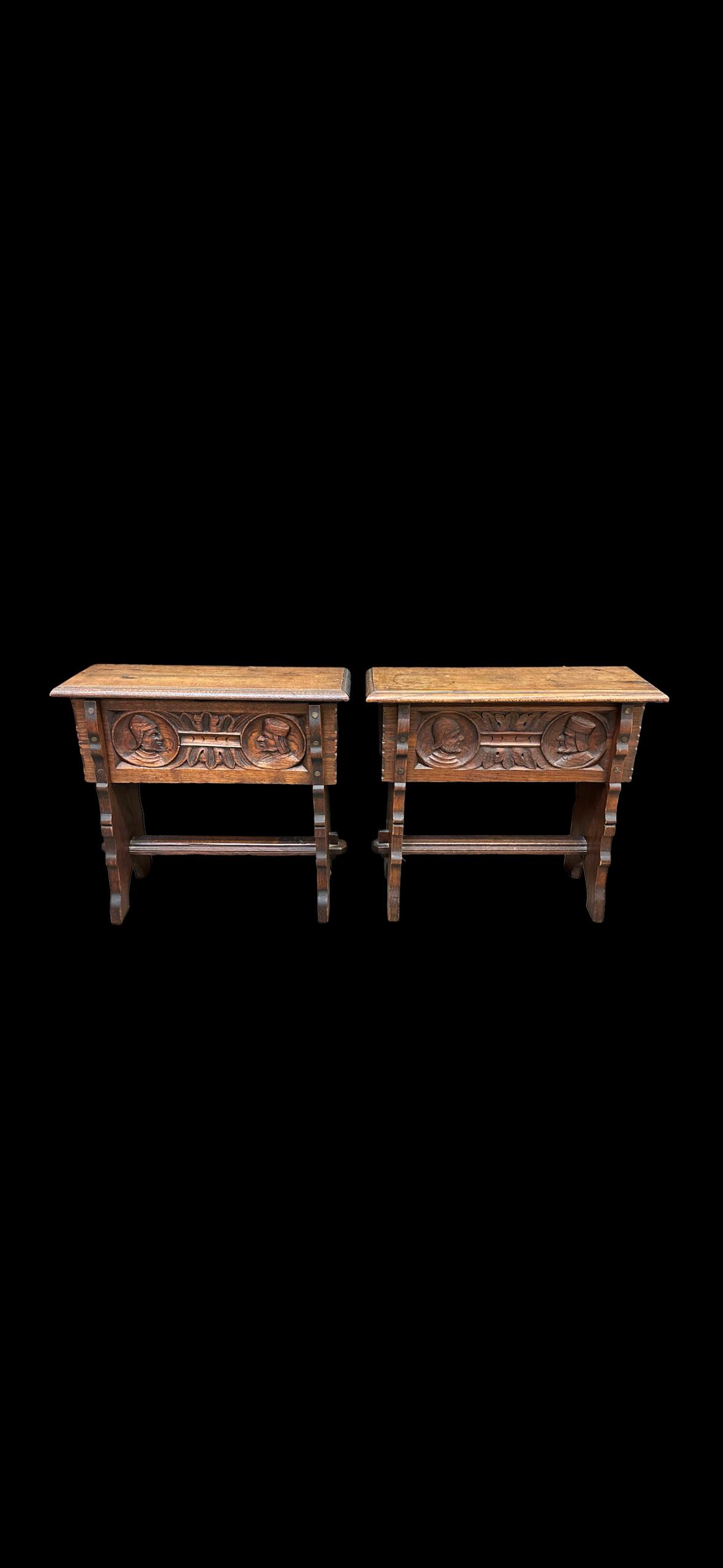 Pair Early 20th Century English Hand Carved Lift Top Stools (1 of 8)