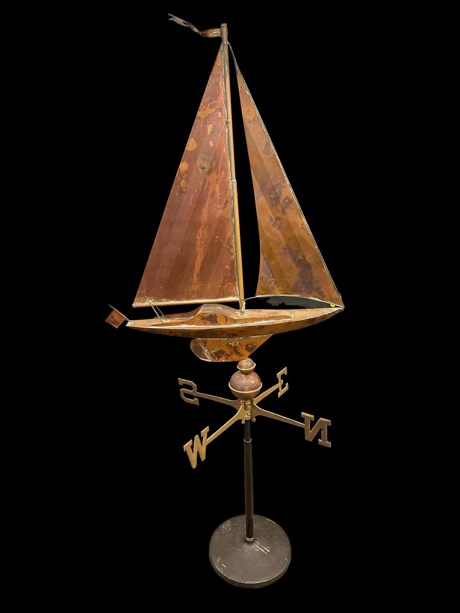 Hand Welded Copper Weather Vane of a Sailboat on Stand (1 of 1)