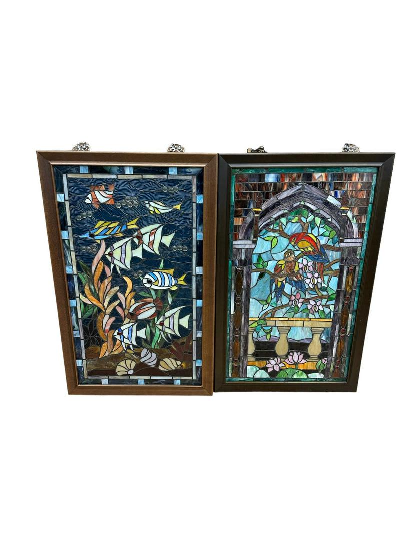 (2) Stained Glass Windows Birds and Fish (1 of 3)