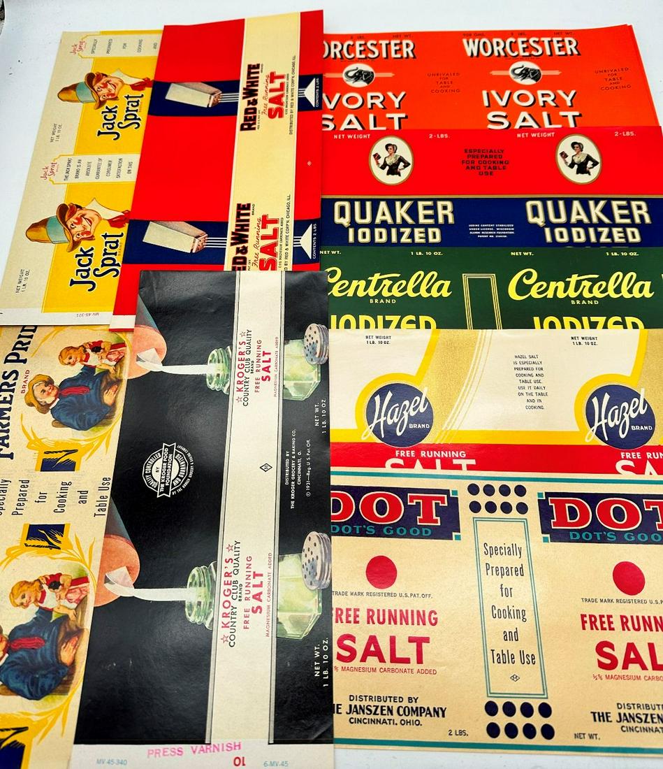 Rare Lot of (23) Vintage Advertising Salt Labels (1 of 10)