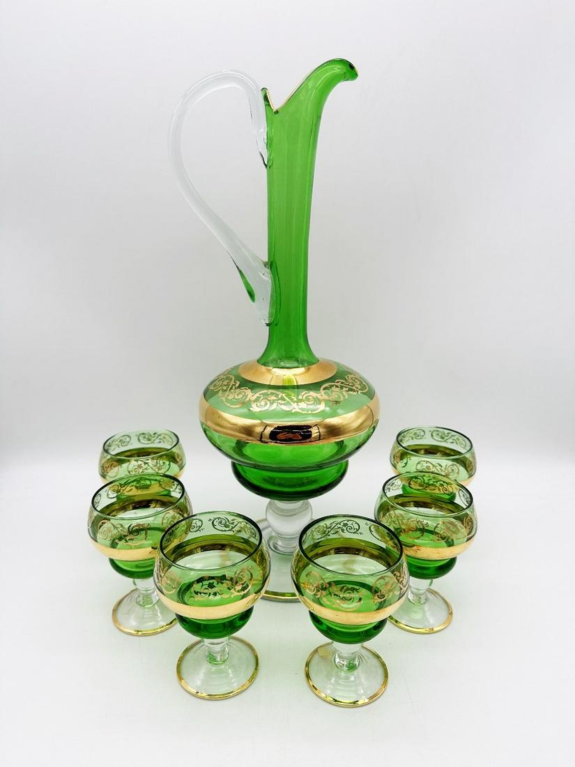 Bohemian Enameled Glass Decanter Set With Cordials (1 of 3)