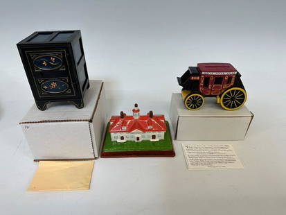 (3) SBCCA Convention Give Away Still Banks: (3) SBCCA Convention Give Away Still Banks: Mount Vernon Porcelain Alexandria VA 2004, Wells Fargo Wagon with Original box, Indianapolis 1997 safe with Original box.