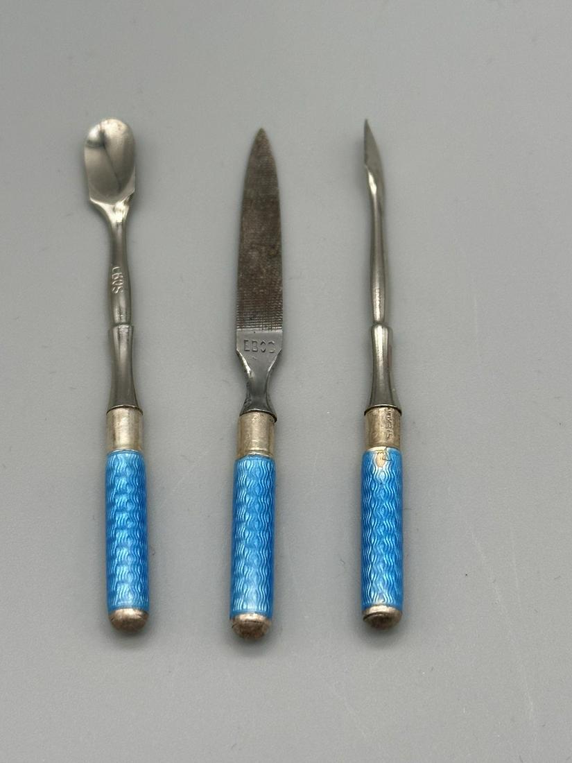 Germany Guilloche Enamel and Sterling Silver Nail Set (1 of 3)