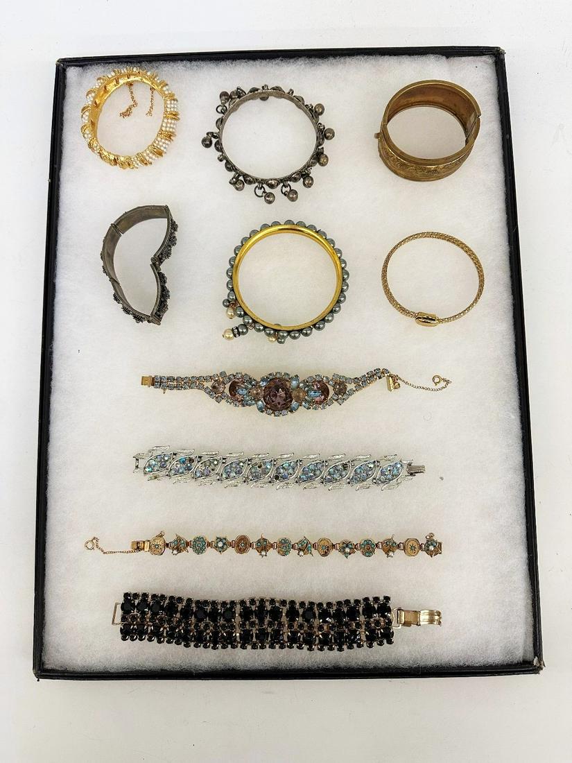 Group of Costume Jewelry Bracelets: Group of Costume Jewelry Bracelets: With seed turquoise, rhinestones, Monet and others. 10 all together