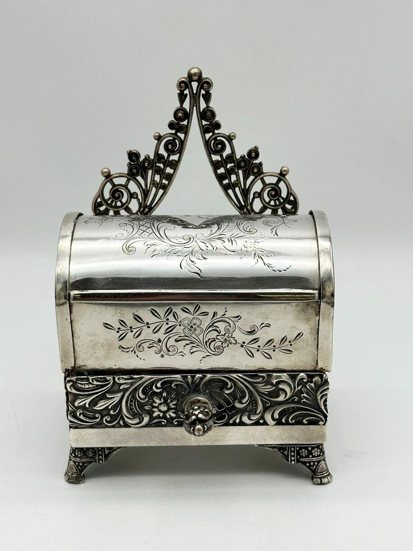Meriden Victorian Quadruple Silver Plate Dresser Jewelry Box (1 of 5)