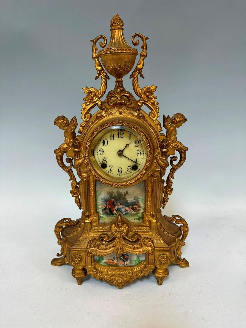 Garniture Porcelain and Brass New Haven Mantle Clock (1 of 9)