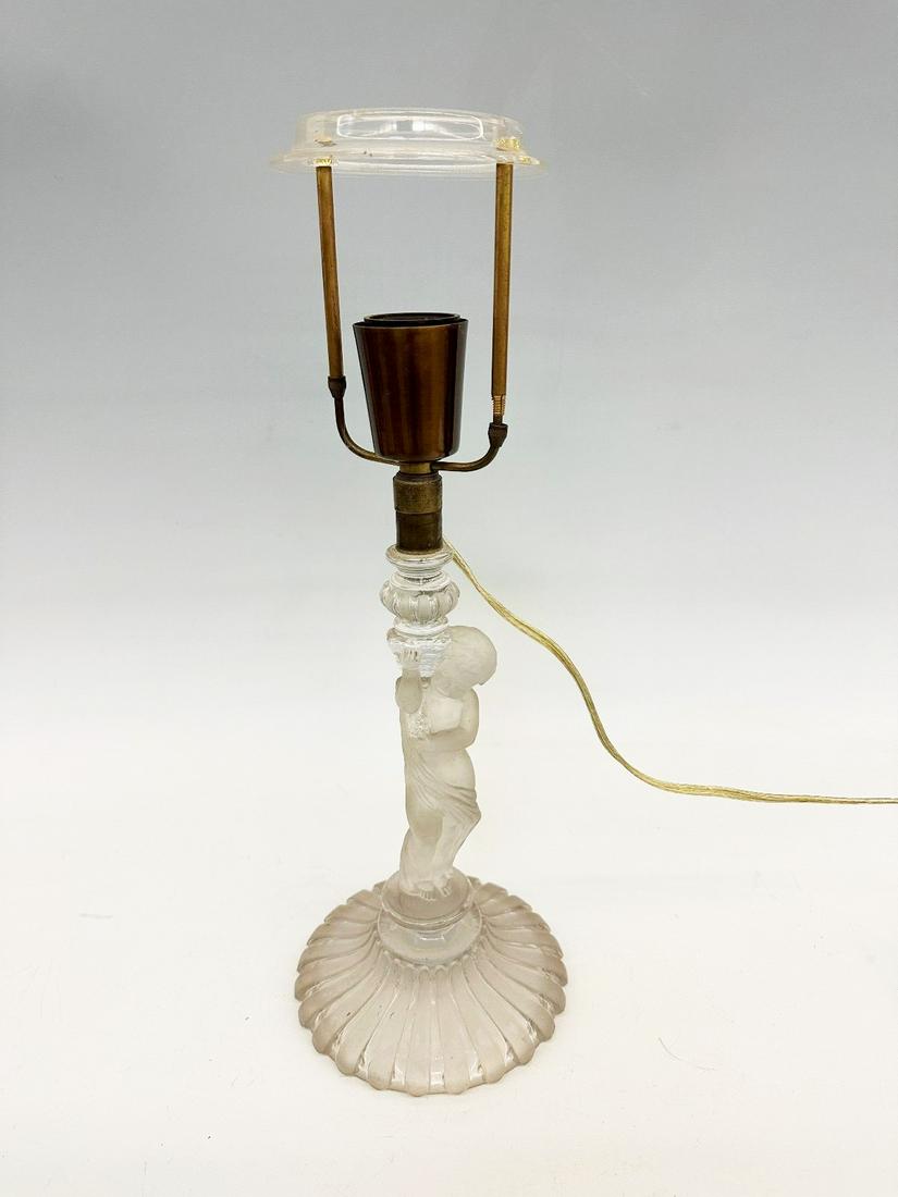 Baccarat Satin Glass Figural Lamp: Baccarat Satin Glass Figural Lamp: Measures 17.25" tall, impressed Baccarat signature. No condition issues