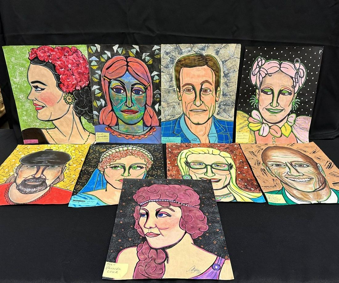 (9) Dorothy Baka Caricature Paintings on Paper (1 of 4)