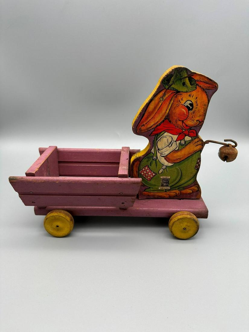 1940's Fisher Price Original Bunny Pull Cart Original Litho and Paint (1 of 3)