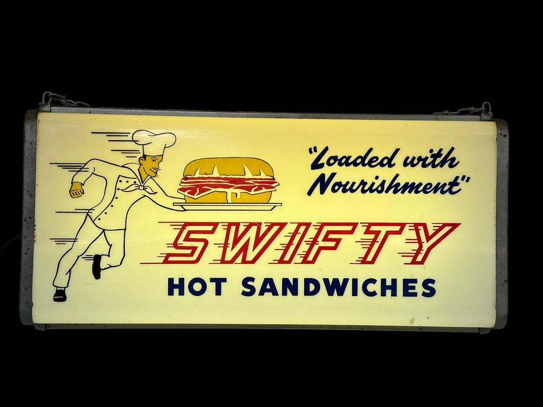 Swifty Hot Sandwiches Advertising Hanging Light Up Sign (1 of 7)
