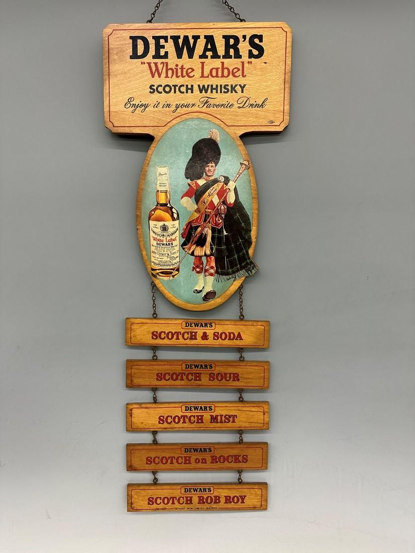 Dewar's Scotch Advertising Hanging Wood Bar Display Sign (1 of 6)