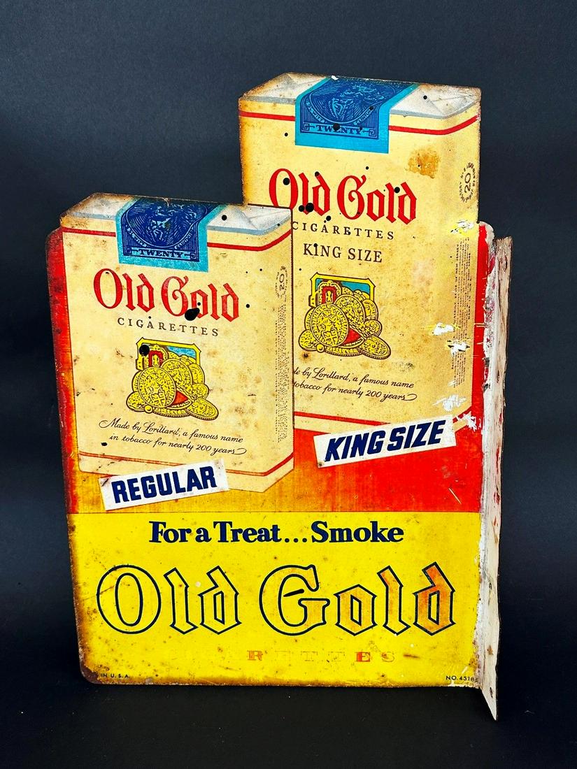 Old Gold Cigarettes Double Sided Metal Advertising Flanged Sign (1 of 8)