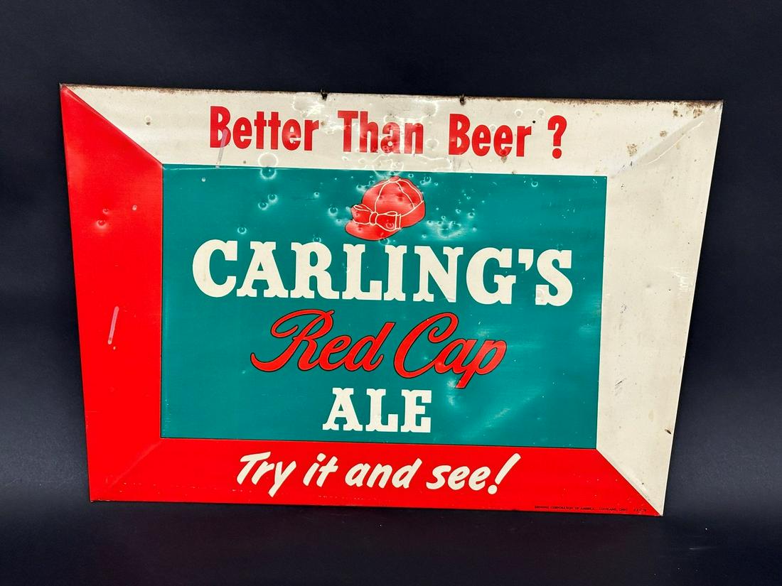 Carling's Red Cap Ale "Try it and See Better Than Beer" Advertising Tin over Cardboard Sign (1 of 5)