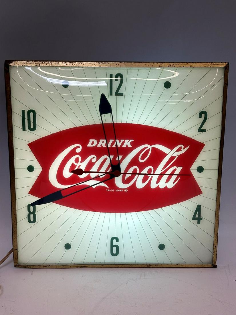 Coca-Cola Fishtail Light Up Advertising Sign and Clock (1 of 6)