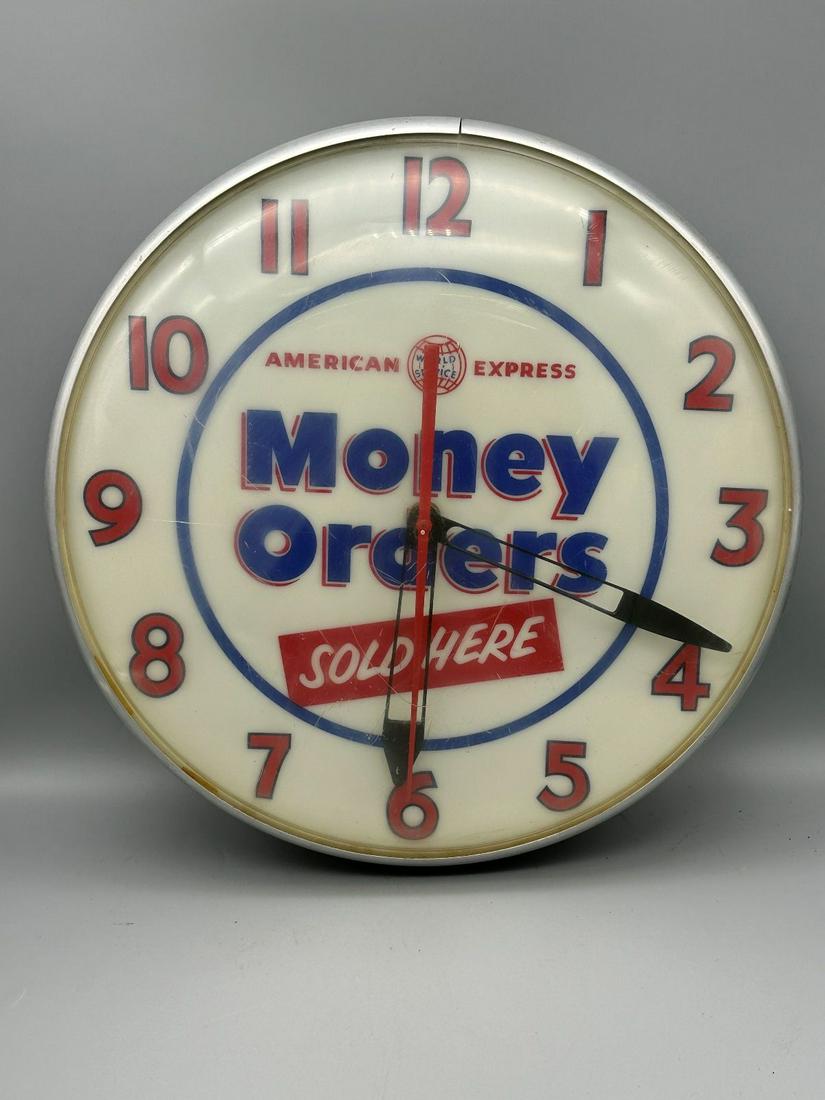 American Express Money Orders Advertising Light Up Sign and Clock (1 of 5)