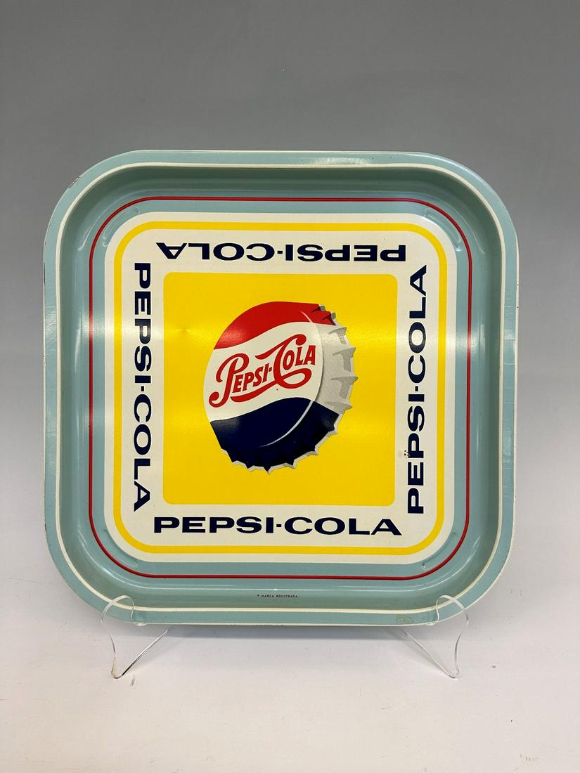 1960's Pepsi Cola Square Beverage Tray: 1960's Pepsi Cola Square Beverage Tray from Marca Registrada. Tray measures 13.25" x 13.25".